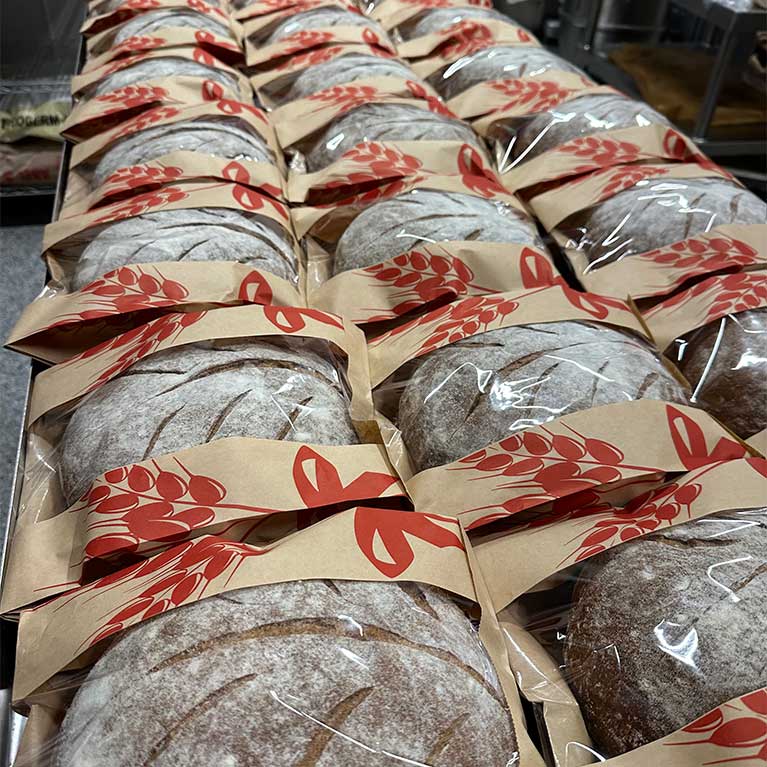 Freshly baked artisan sourdough bread loaf