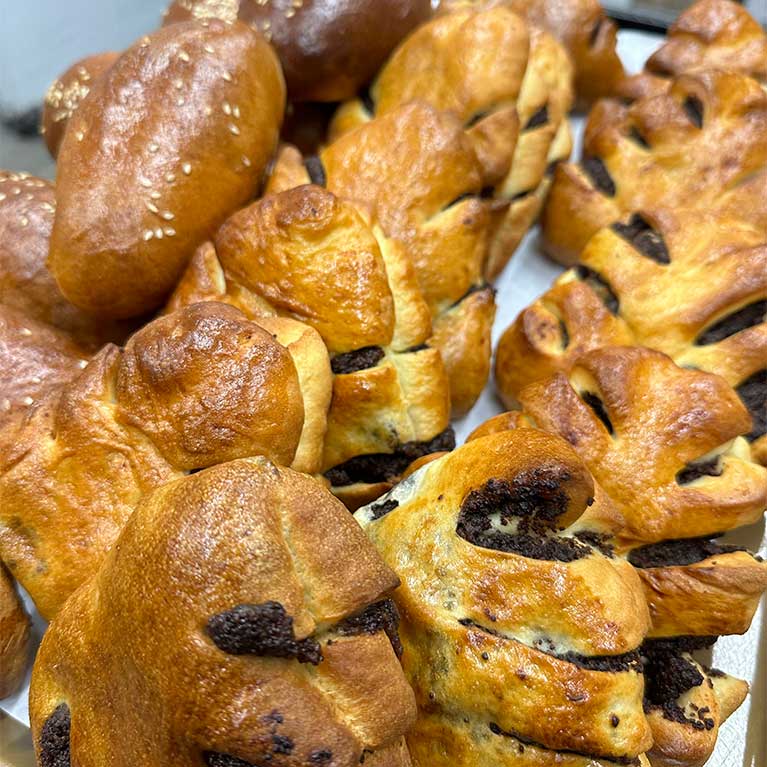 Freshly baked sweet pastries with chocolate filling