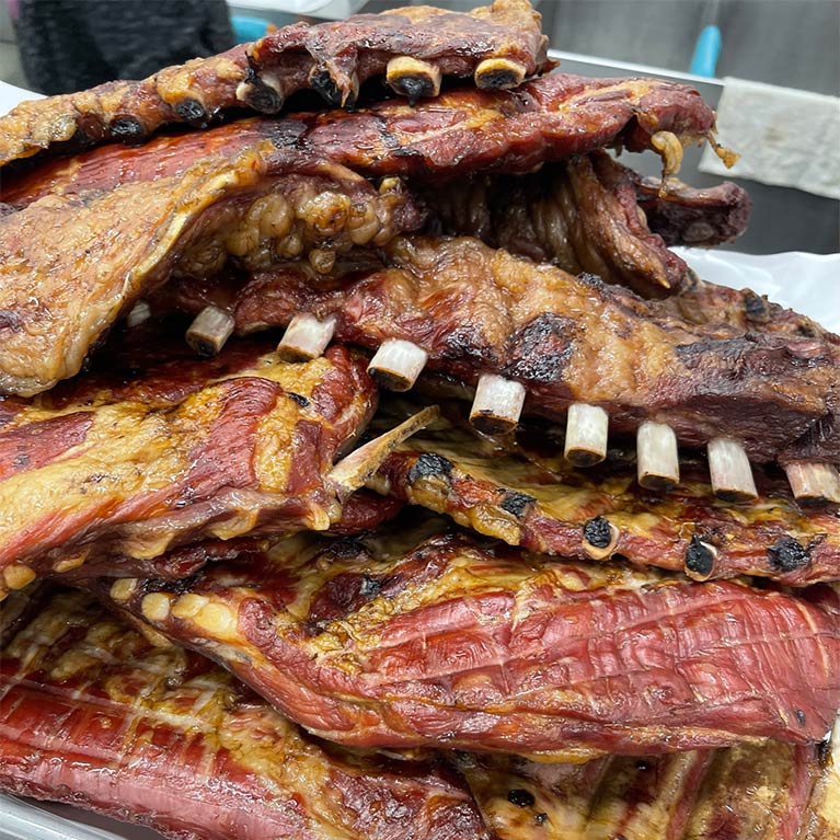 Stack of grilled barbecue pork ribs